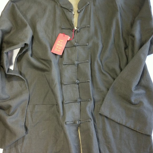 Mens Chinese Tang Jacket Linen Viscose Reversible Green Beige NEW WITH TAGS 2XL - Picture 5 of 11